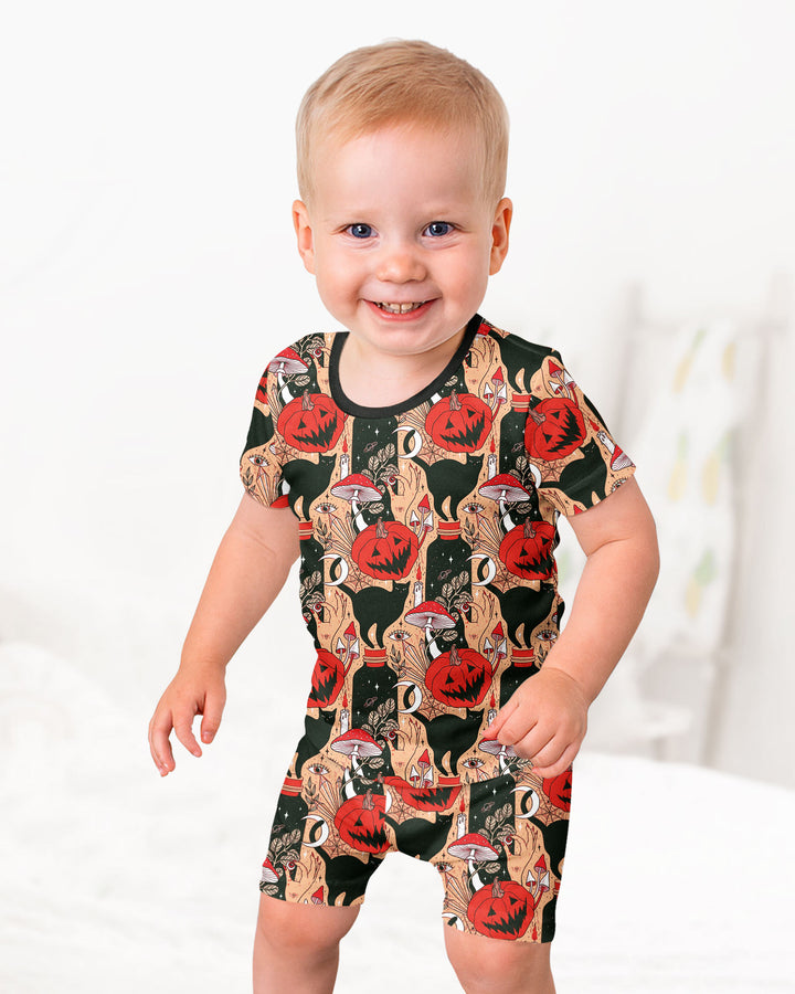 Black Cat And Pumpkin Halloween Bamboo Two Piece Short Sleeve Shorts Pajama Set