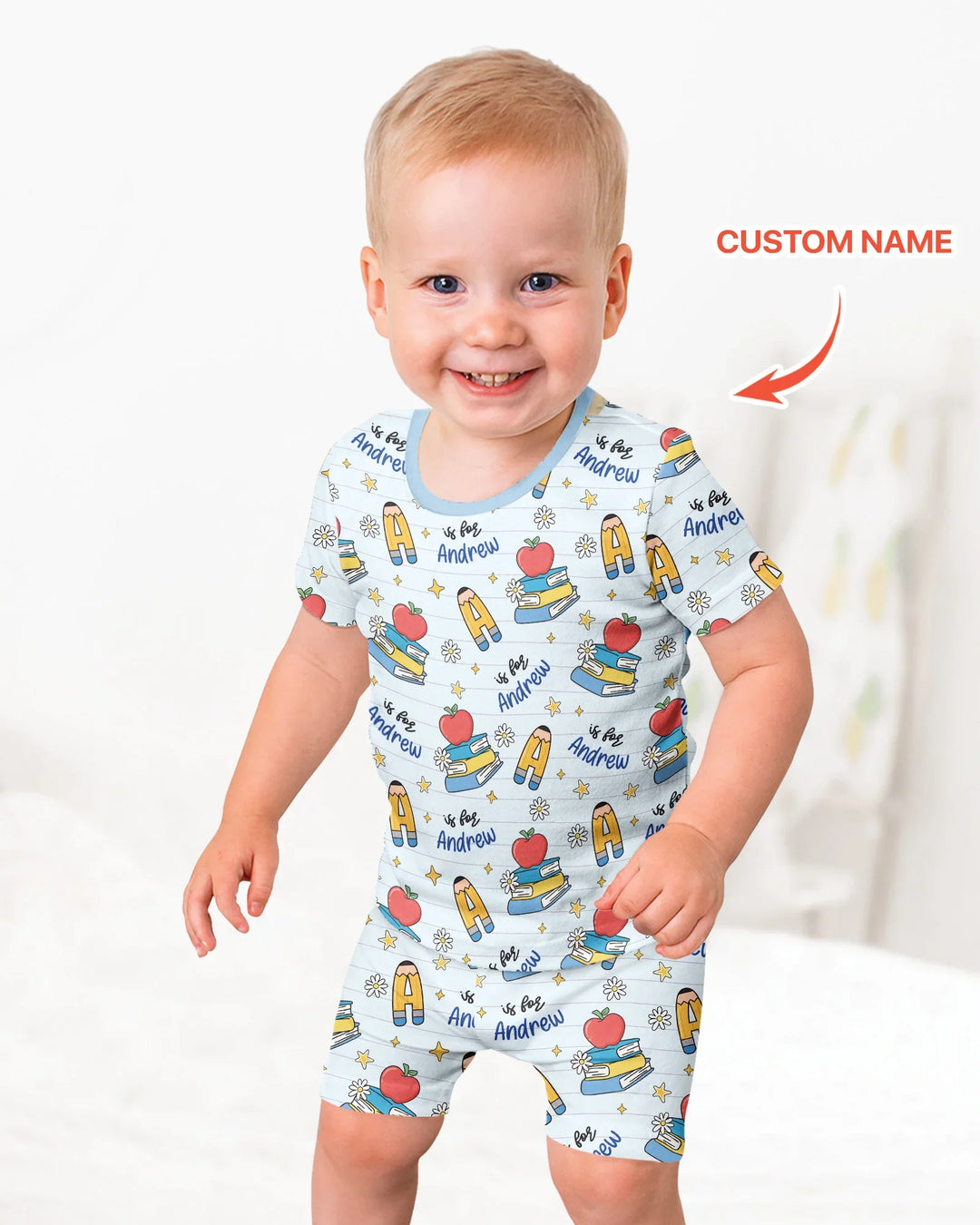 First Day of School Bamboo Two Piece Short Sleeve Shorts Pajama Set