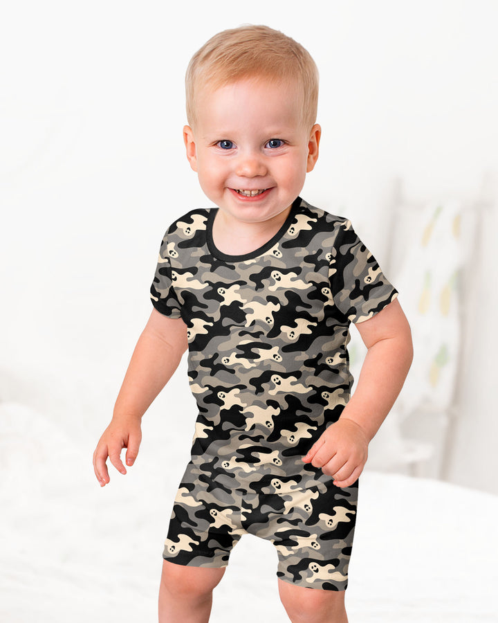 Camo Halloween Ghost Bamboo Two Piece Short Sleeve Shorts Pajama Set