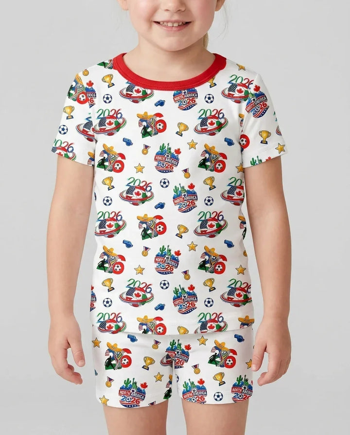 World Soccer North America 2026 Family Matching Bamboo Two Piece Short Sleeve Shorts Pajama Set