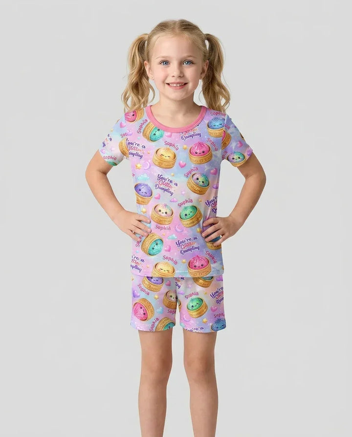 Custom Name You're A Glitter Dumpling Bamboo Two Piece Short Sleeve Shorts Pajama Set