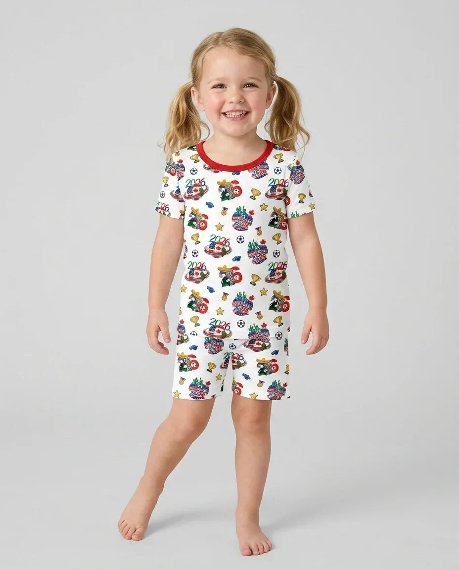 World Soccer North America 2026 Family Matching Bamboo Two Piece Short Sleeve Shorts Pajama Set