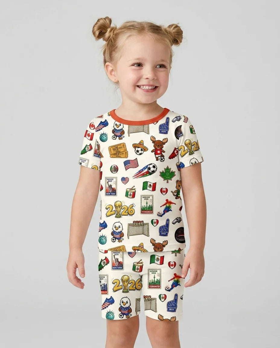 Soccer Cup 2026 Family Matching Bamboo Two Piece Short Sleeve Shorts Pajama Set
