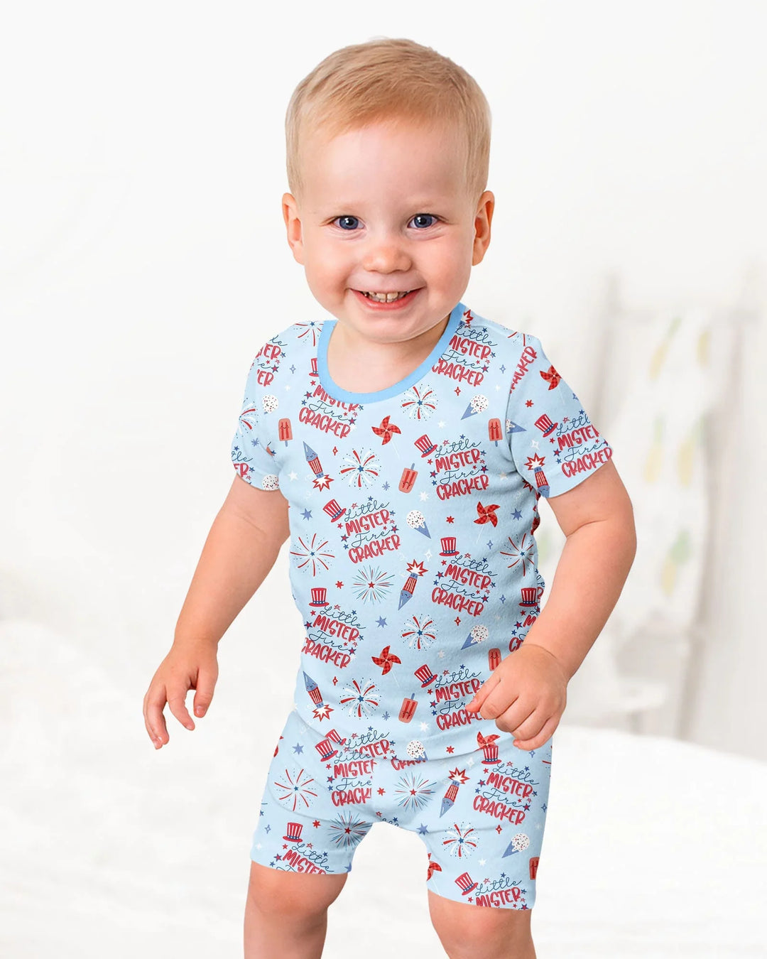 Little Miss Firecracker 4th July Bamboo Two Piece Short Sleeve Shorts Pajama Set