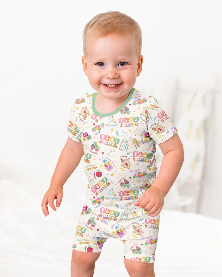 Schlafanzug-Set zweiteilig, kurze Ärmel, kurze Hose, Bambus