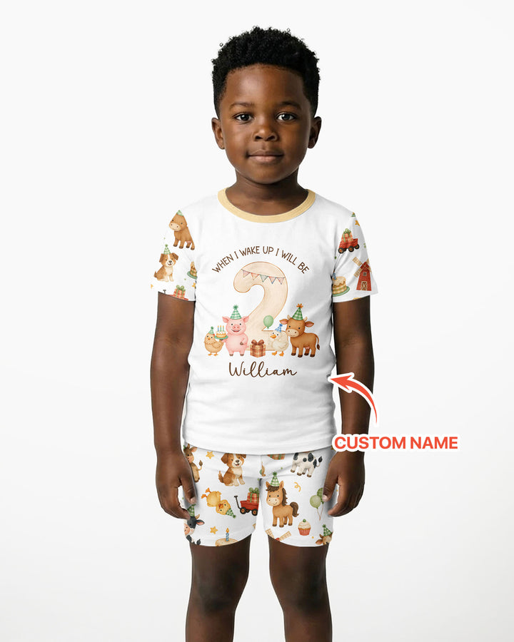 Personalized Farm Animals When I Wake Up I Will Be Birthday Bamboo Two Piece Short Sleeve Shorts Pajama Set