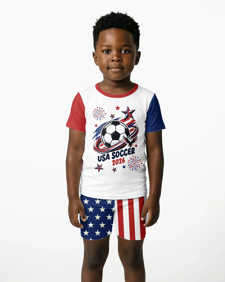 USA Soccer 2026 Family Matching Bamboo Two Piece Short Sleeve Shorts Pajama Set