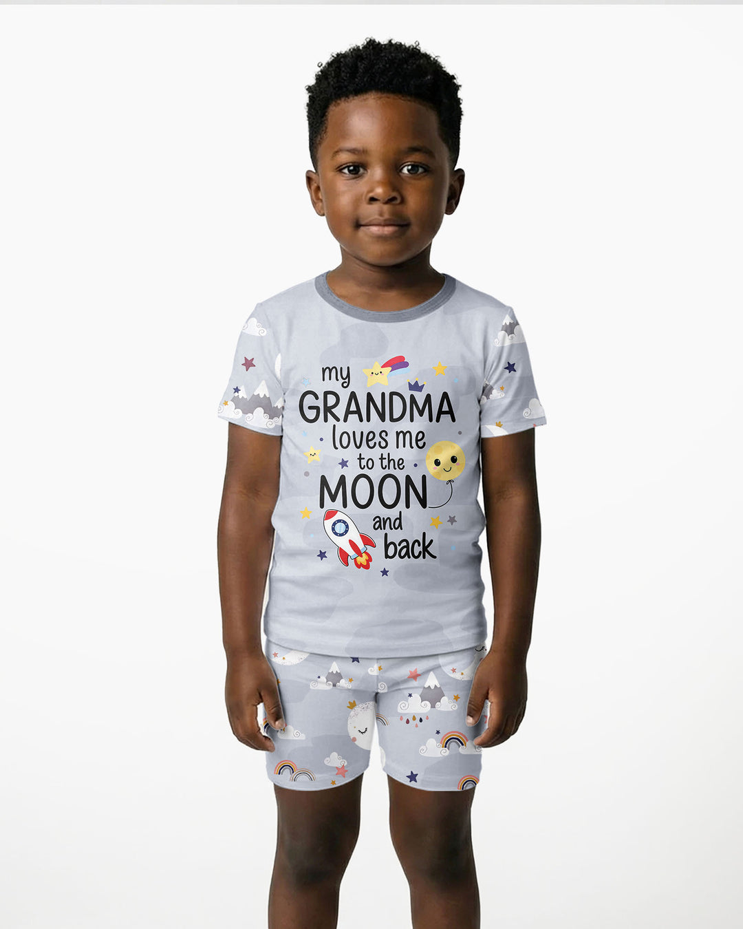 My Grandma Loves Me To The Moon And Back Bamboo Two Piece Short Sleeve Shorts Pajama Set