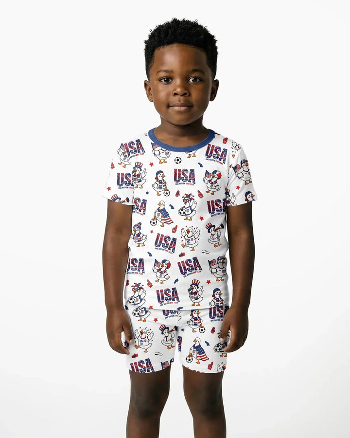 One Nation One Team Bamboo Two Piece Short Sleeve Shorts Pajama Set