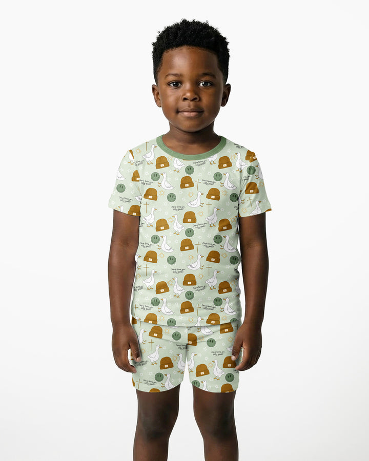 Jesus Loves You Silly Goose Bamboo Two Piece Short Sleeve Shorts Pajama Set
