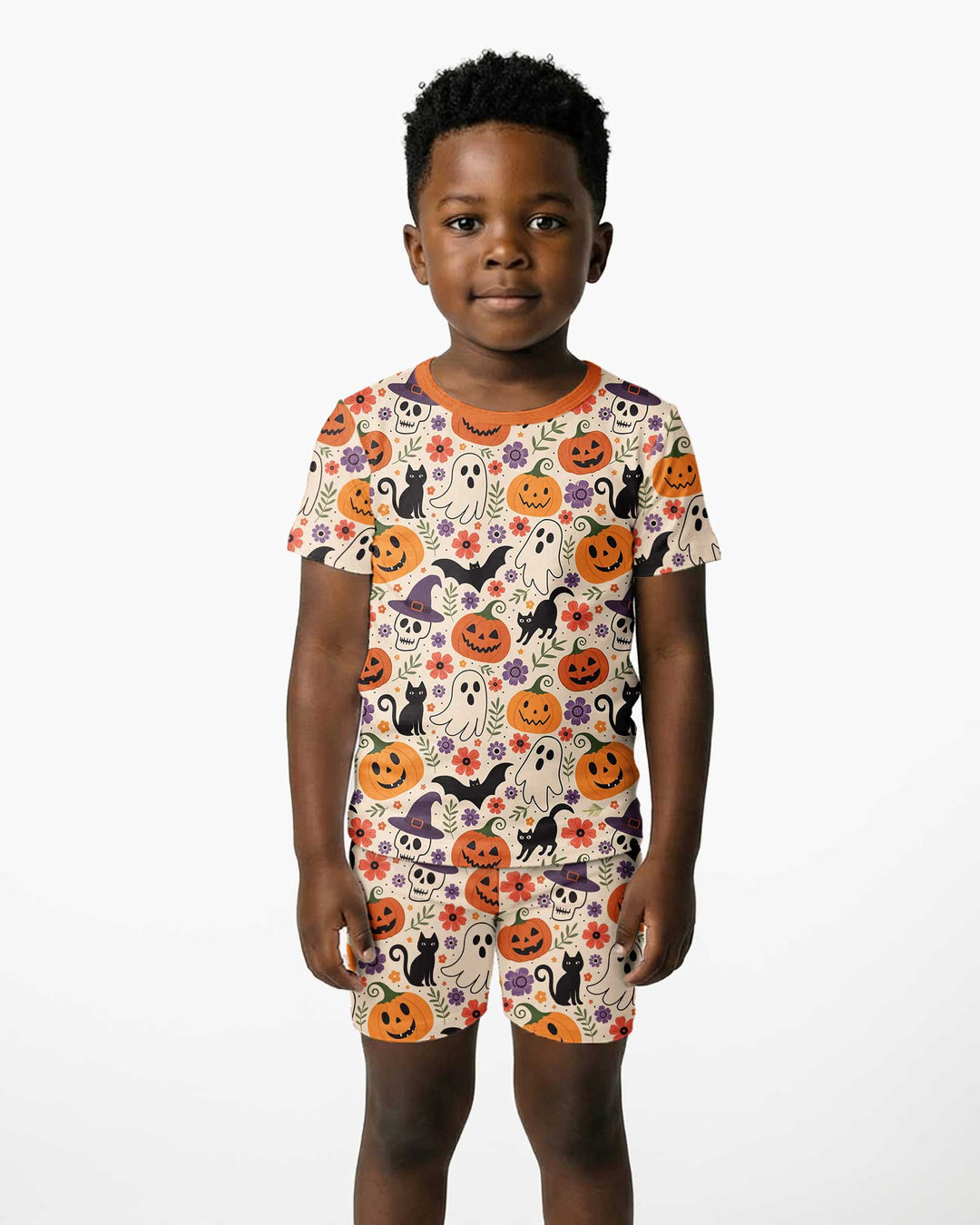 Spooky Halloween Floral Delight Bamboo Two Piece Short Sleeve Shorts Pajama Set