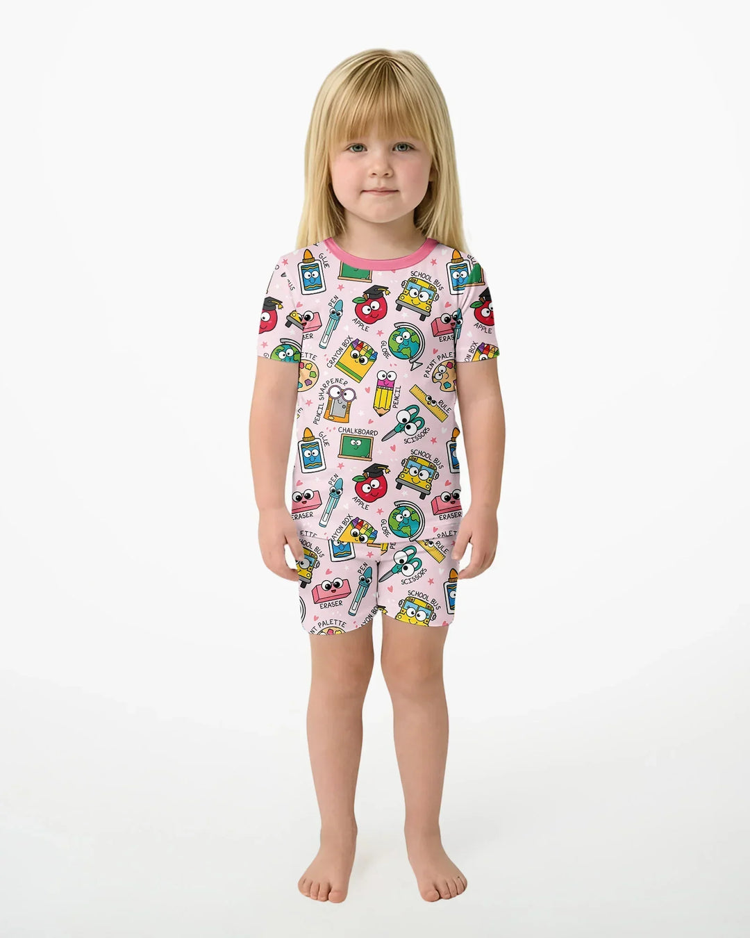 Happy School Pals Two Piece Short Sleeve Shorts Pajama Set