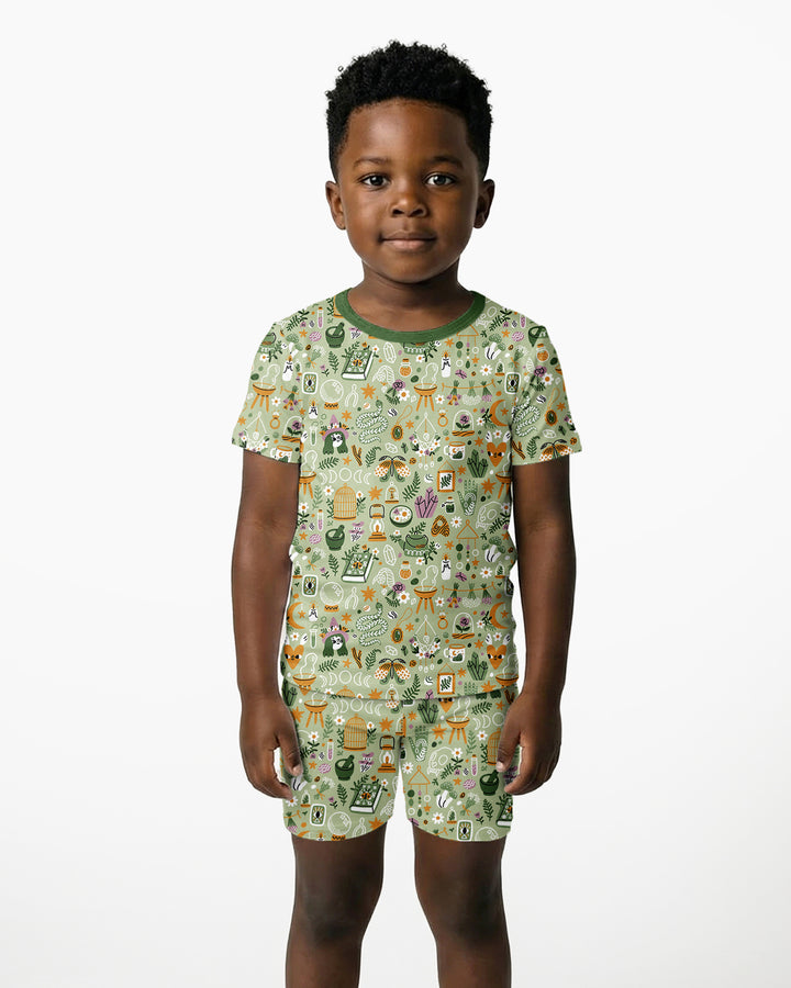 Boho Witchy Celestial Magic Floral Bamboo Two Piece Short Sleeve Shorts Pajama Set