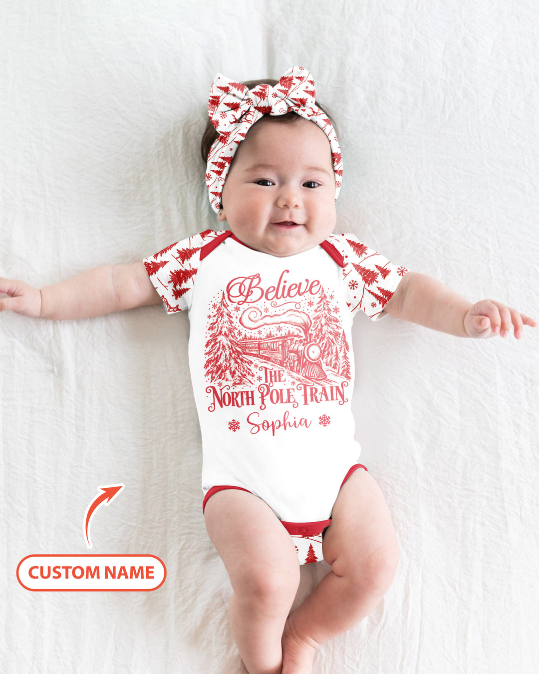 Custom Name North Pole Train Bamboo Bodysuit