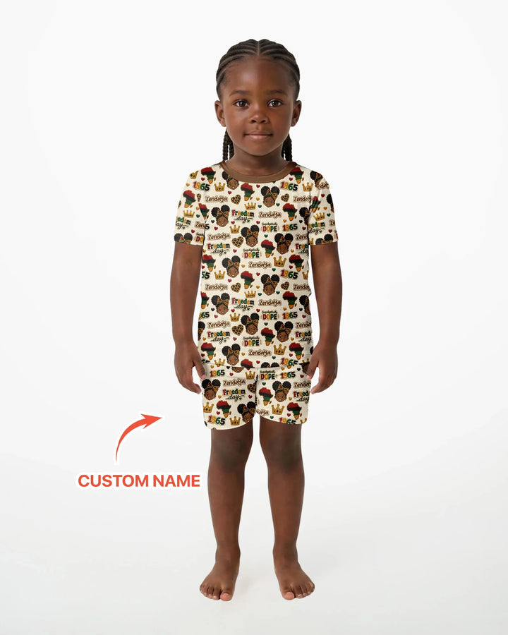 Custom Name Juneteenth Unapologetically Dope Bamboo Two Piece Short Sleeve Shorts Pajama Set