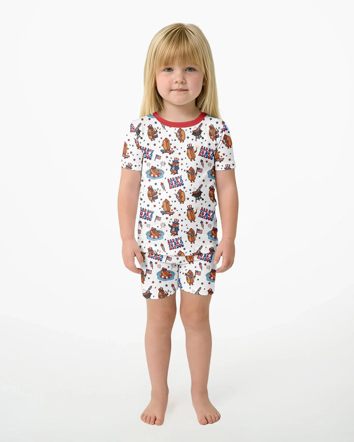 Schlafanzug-Set zweiteilig, kurze Ärmel, kurze Hose, Bambus