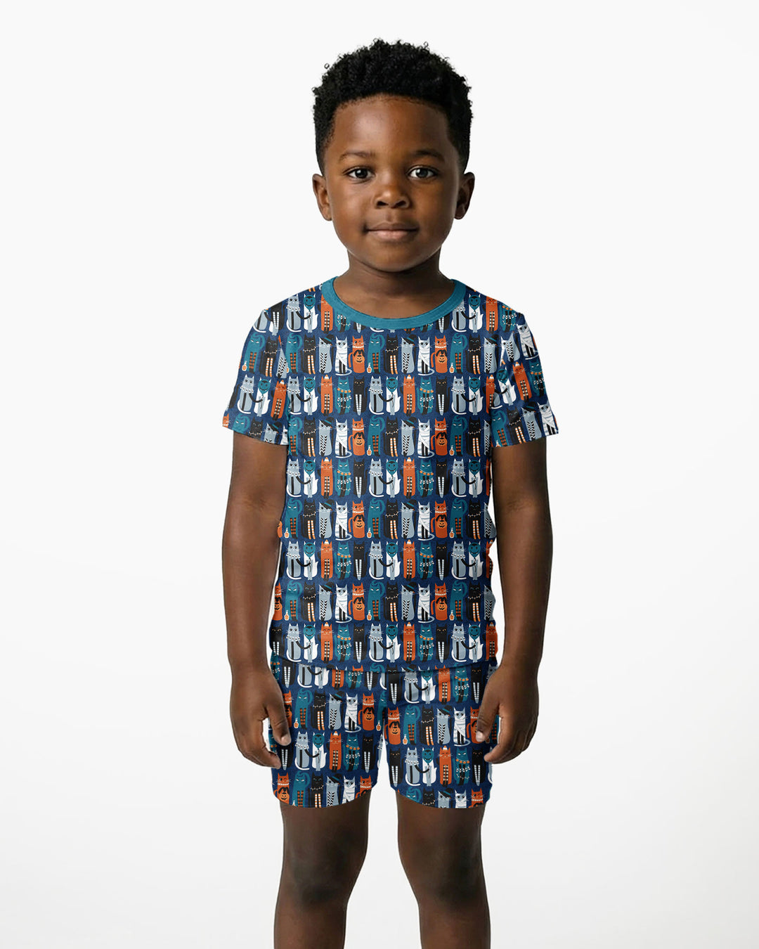 Retro Halloween Cat Bamboo Two Piece Short Sleeve Shorts Pajama Set