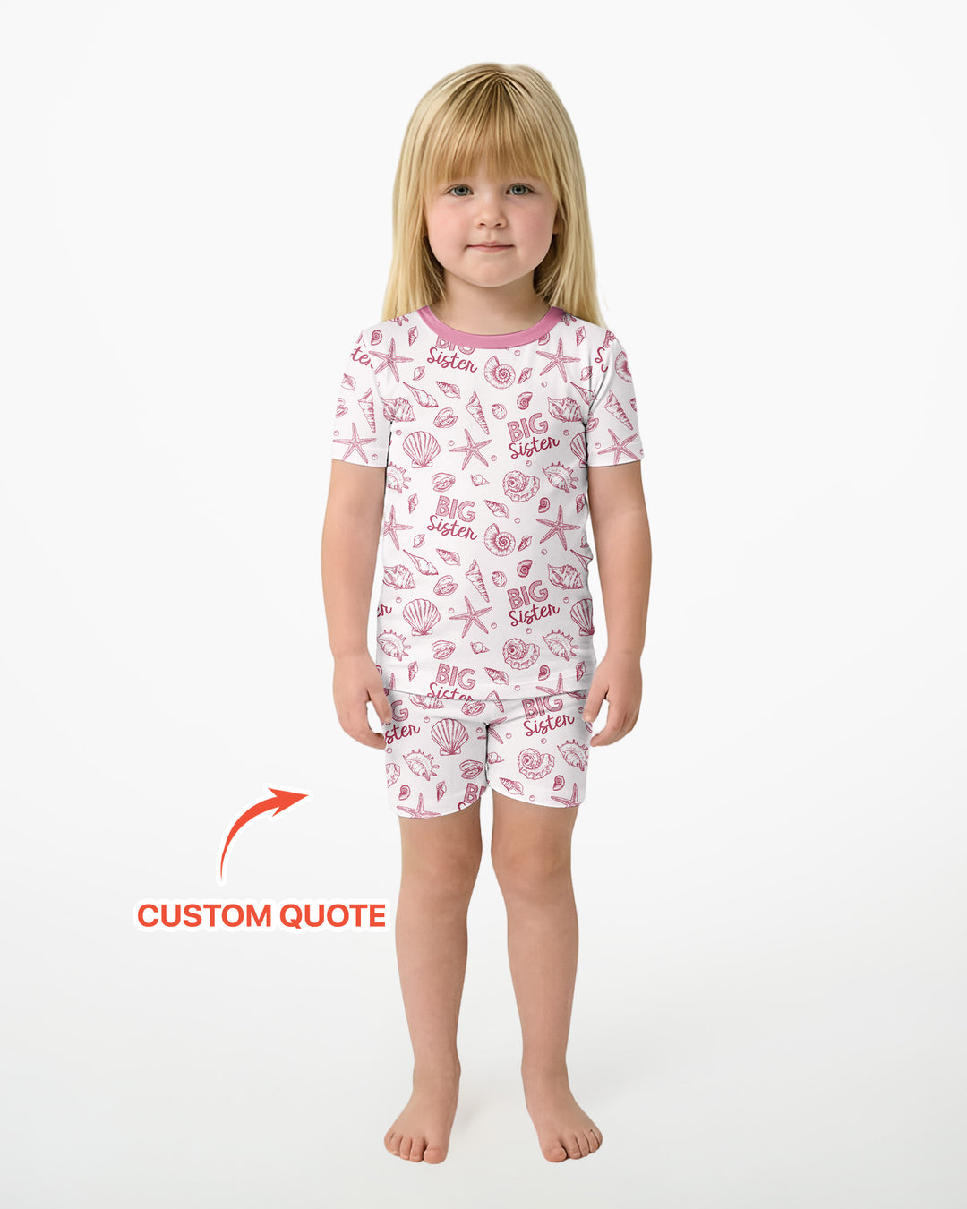 Coquette Seashell Matching Sibling Bamboo Two Piece Short Sleeve Shorts Pajama Set
