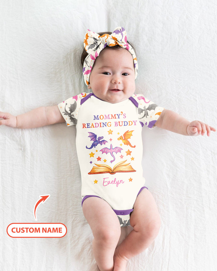 Custom Name Dragon Reading Buddy Bamboo Bodysuit