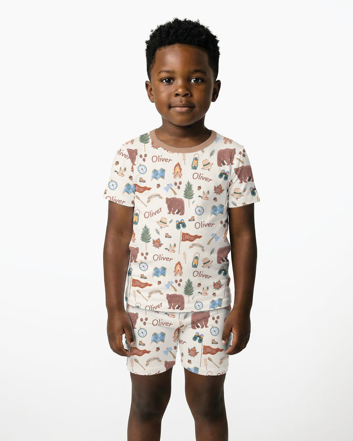 Custom Name Adventure Outdoors Bamboo Two Piece Short Sleeve Shorts Pajama Set