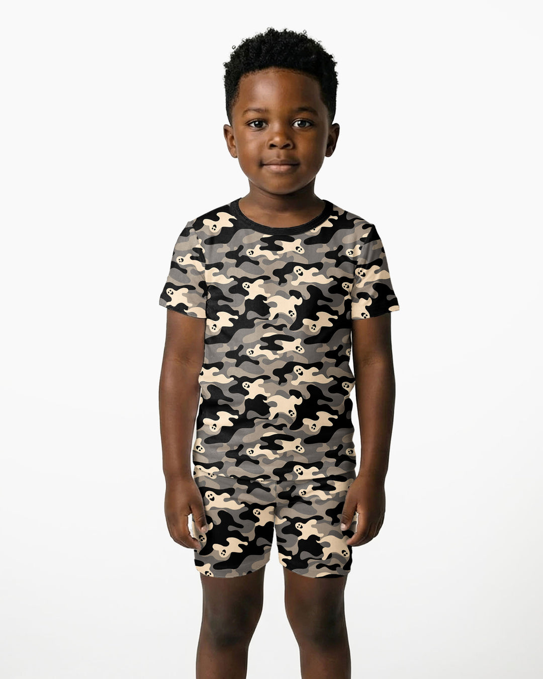 Camo Halloween Ghost Bamboo Two Piece Short Sleeve Shorts Pajama Set
