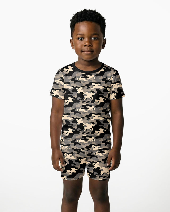 Camo Halloween Ghost Bamboo Two Piece Short Sleeve Shorts Pajama Set