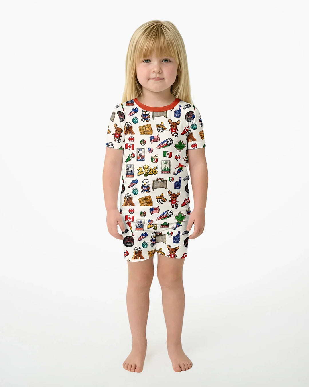 Soccer Cup 2026 Family Matching Bamboo Two Piece Short Sleeve Shorts Pajama Set