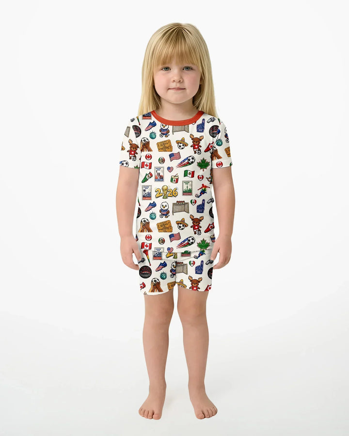 Soccer Cup 2026 Family Matching Bamboo Two Piece Short Sleeve Shorts Pajama Set