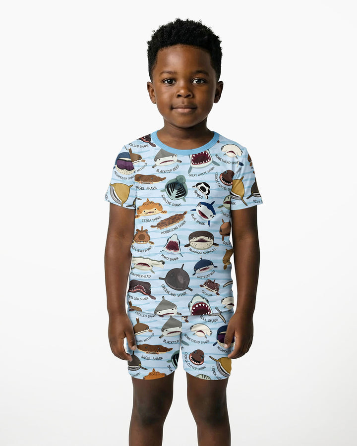 Shark Faces Bamboo Two Piece Short Sleeve Shorts Pajama Set