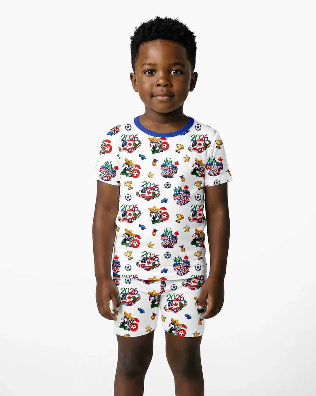 World Soccer North America 2026 Family Matching Bamboo Two Piece Short Sleeve Shorts Pajama Set