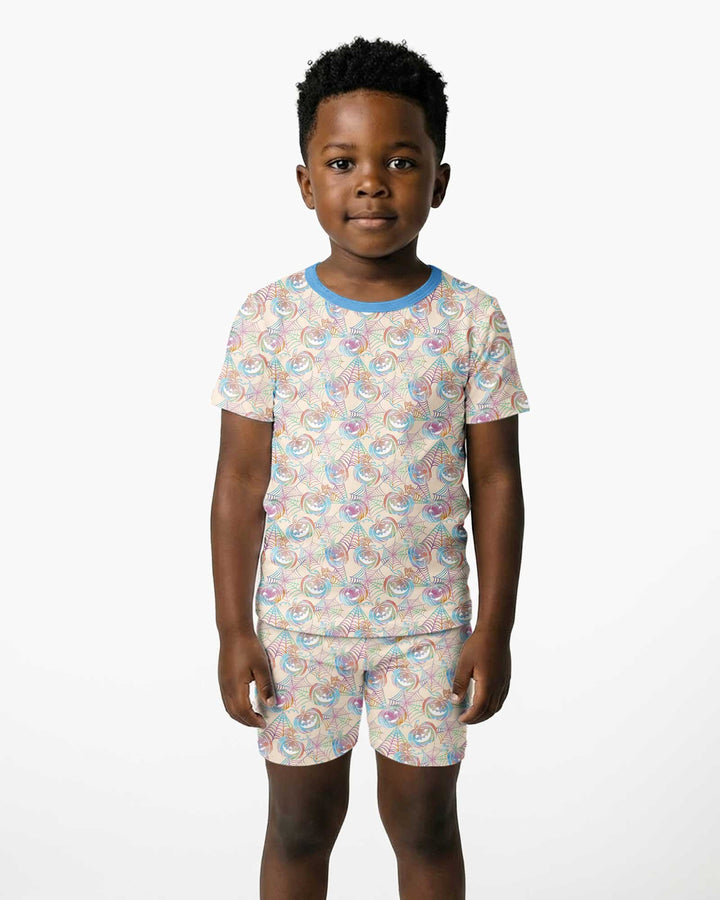 Pastel Halloween Jack O Lanterns Bamboo Two Piece Short Sleeve Shorts Pajama Set