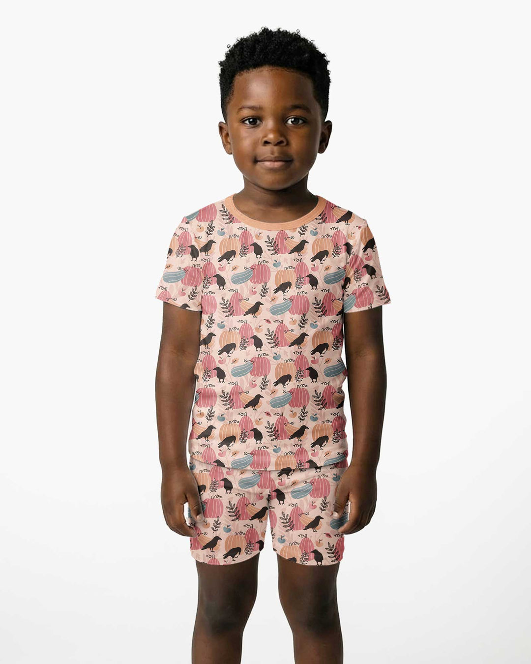 Pastel Pumpkin Patch Bamboo Two Piece Short Sleeve Shorts Pajama Set