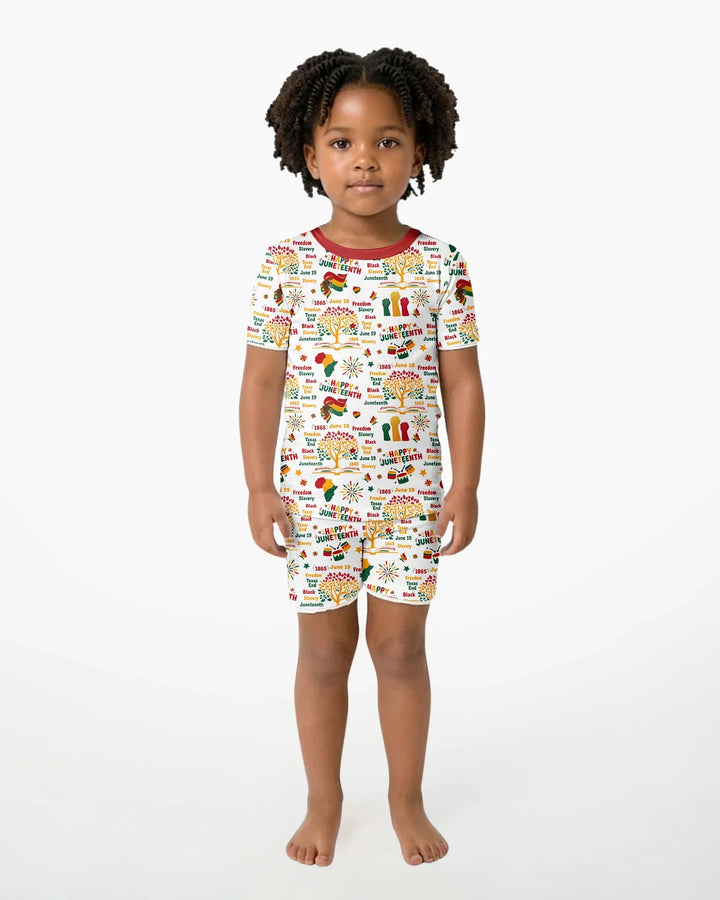 Happy Juneteenth Bamboo Two Piece Short Sleeve Shorts Pajama Set