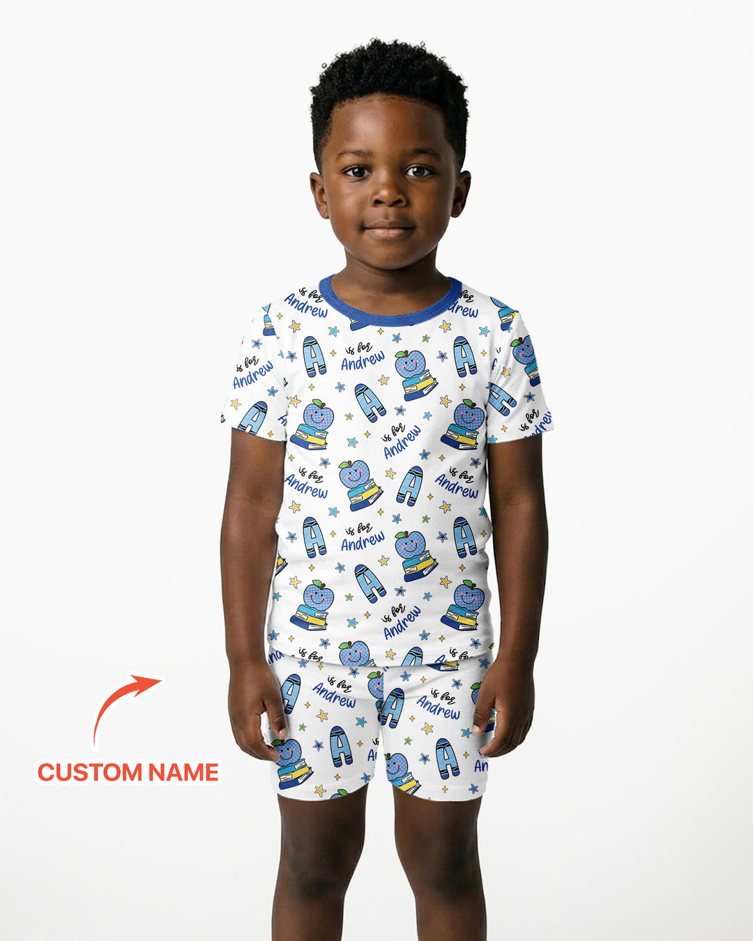 Custom Name Crayon Alphabet Bamboo Two Piece Short Sleeve Shorts Pajama Set
