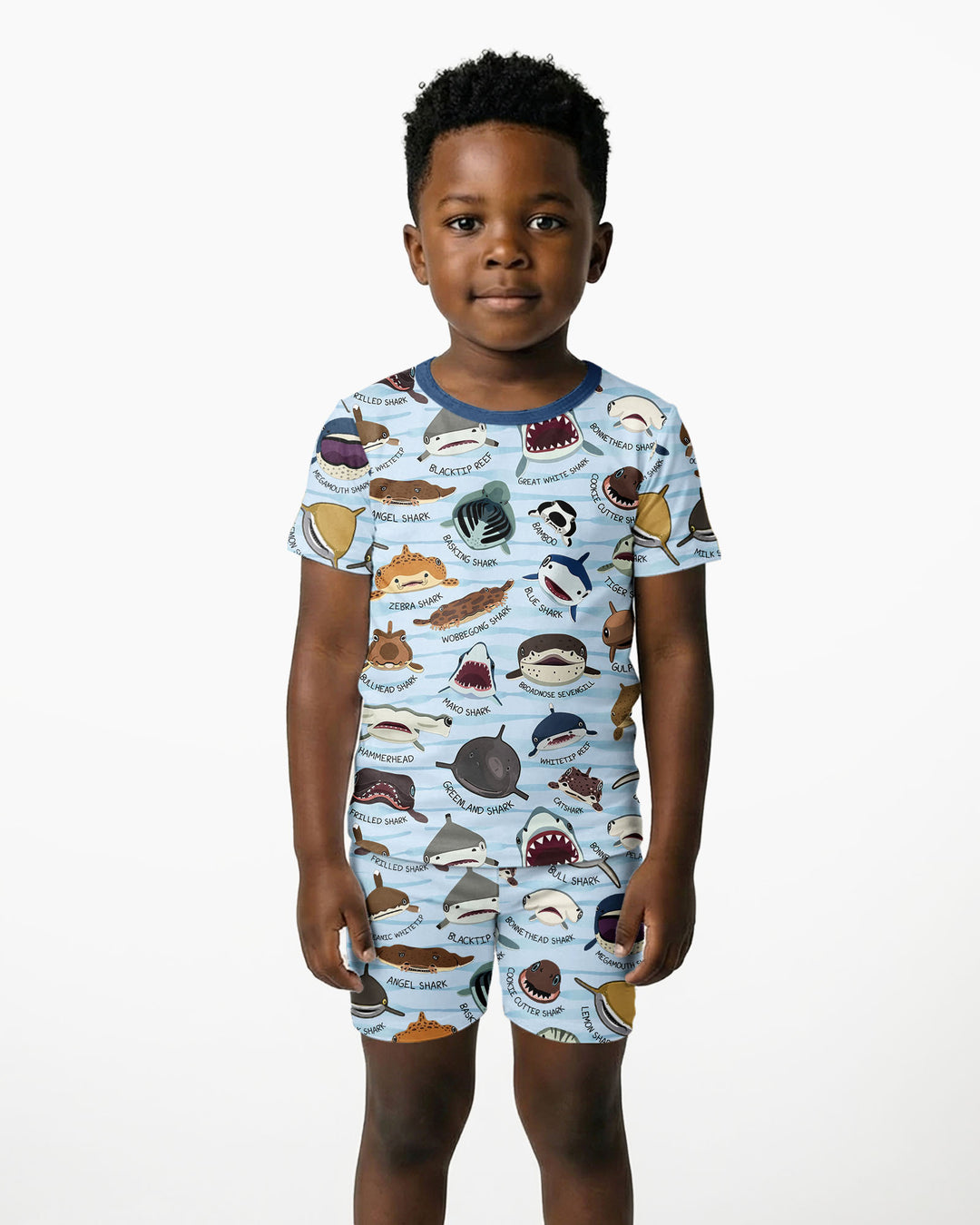 Shark Faces Bamboo Two Piece Short Sleeve Shorts Pajama Set