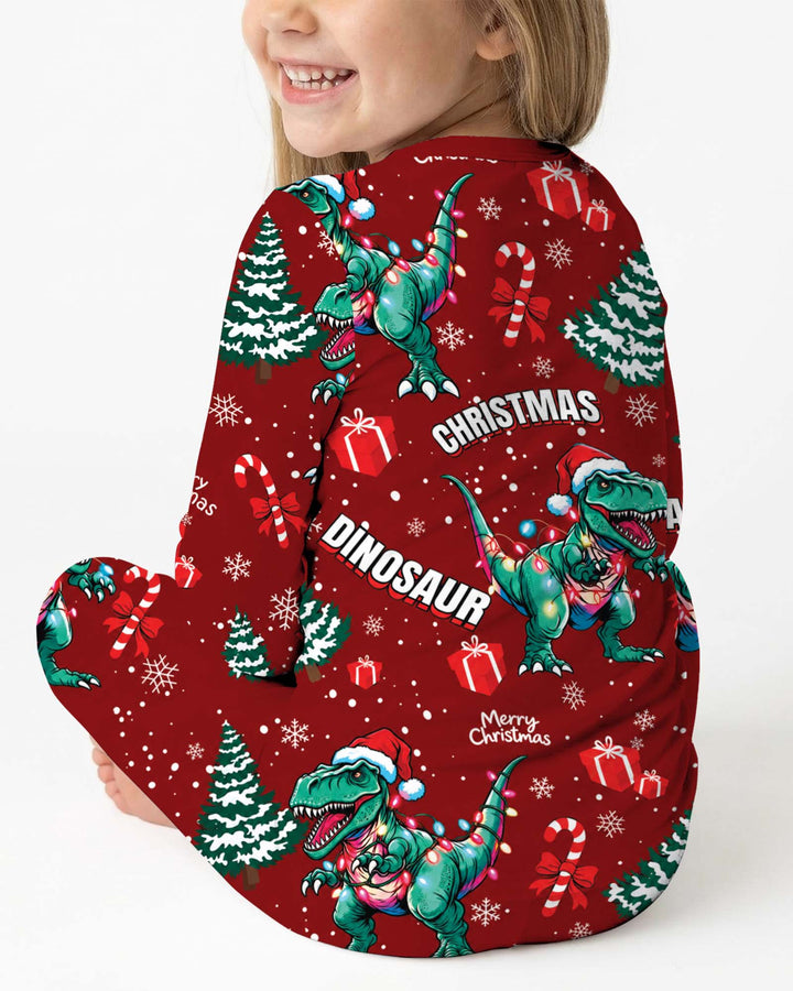 Dinosaur Raw Noel Bamboo Two Piece Long Sleeve Pajama Set