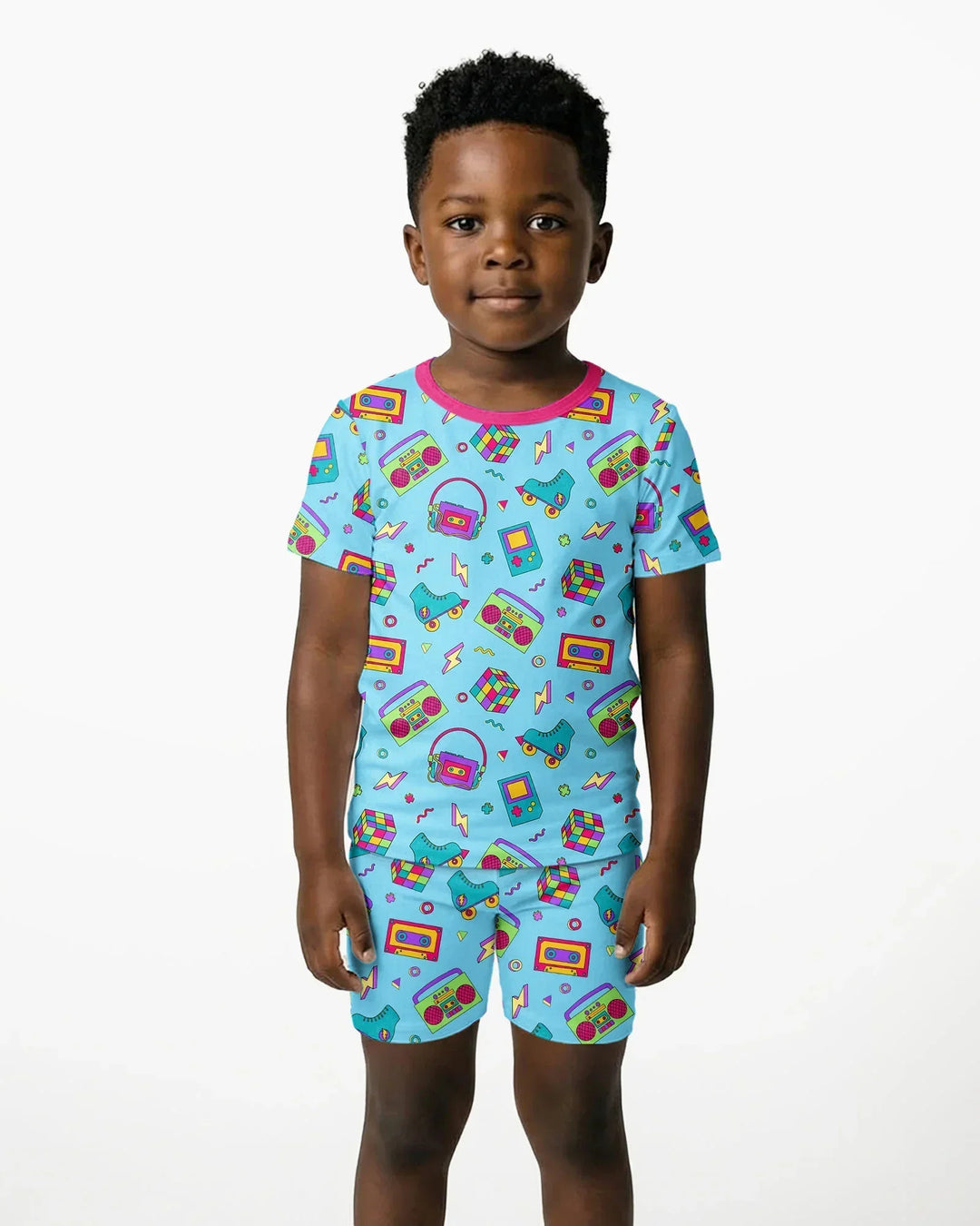 80s Retro Neon Bamboo Two Piece Short Sleeve Shorts Pajama Set