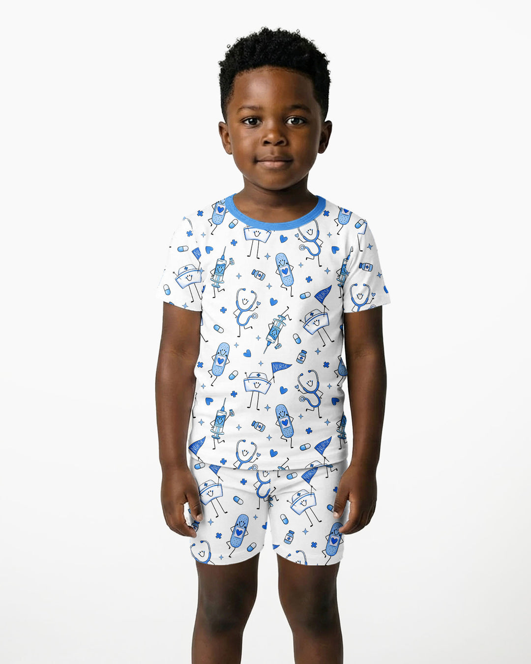 Template Zweiteiliges Pyjama-Set mit kurzen Ärmeln und Shorts
