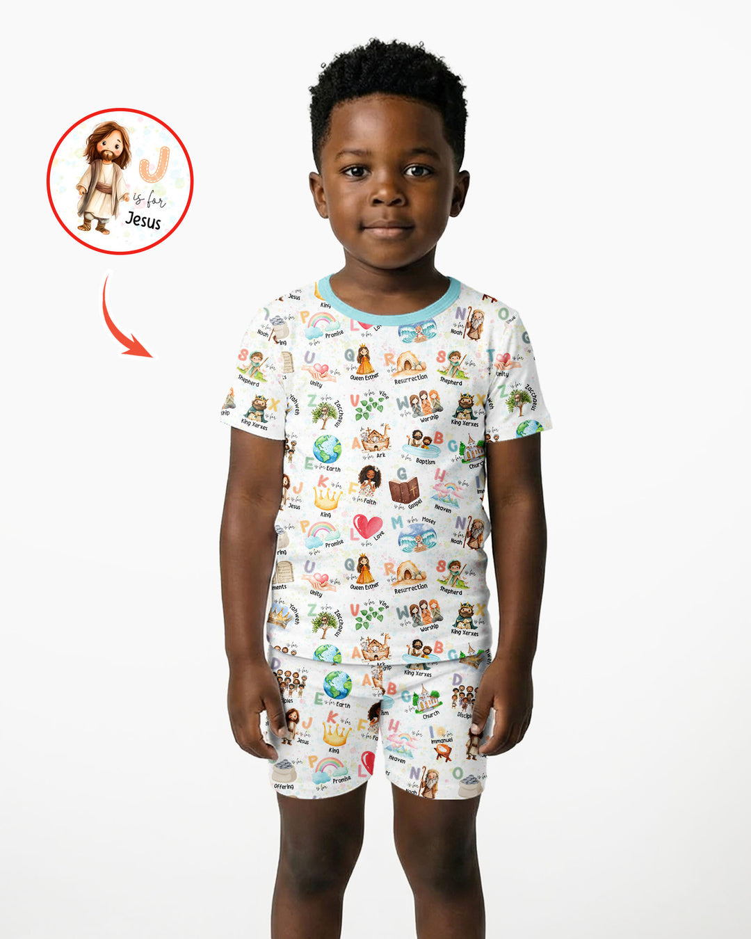 Bible ABC Alphabet Bamboo Two Piece Short Sleeve Shorts Pajama Set