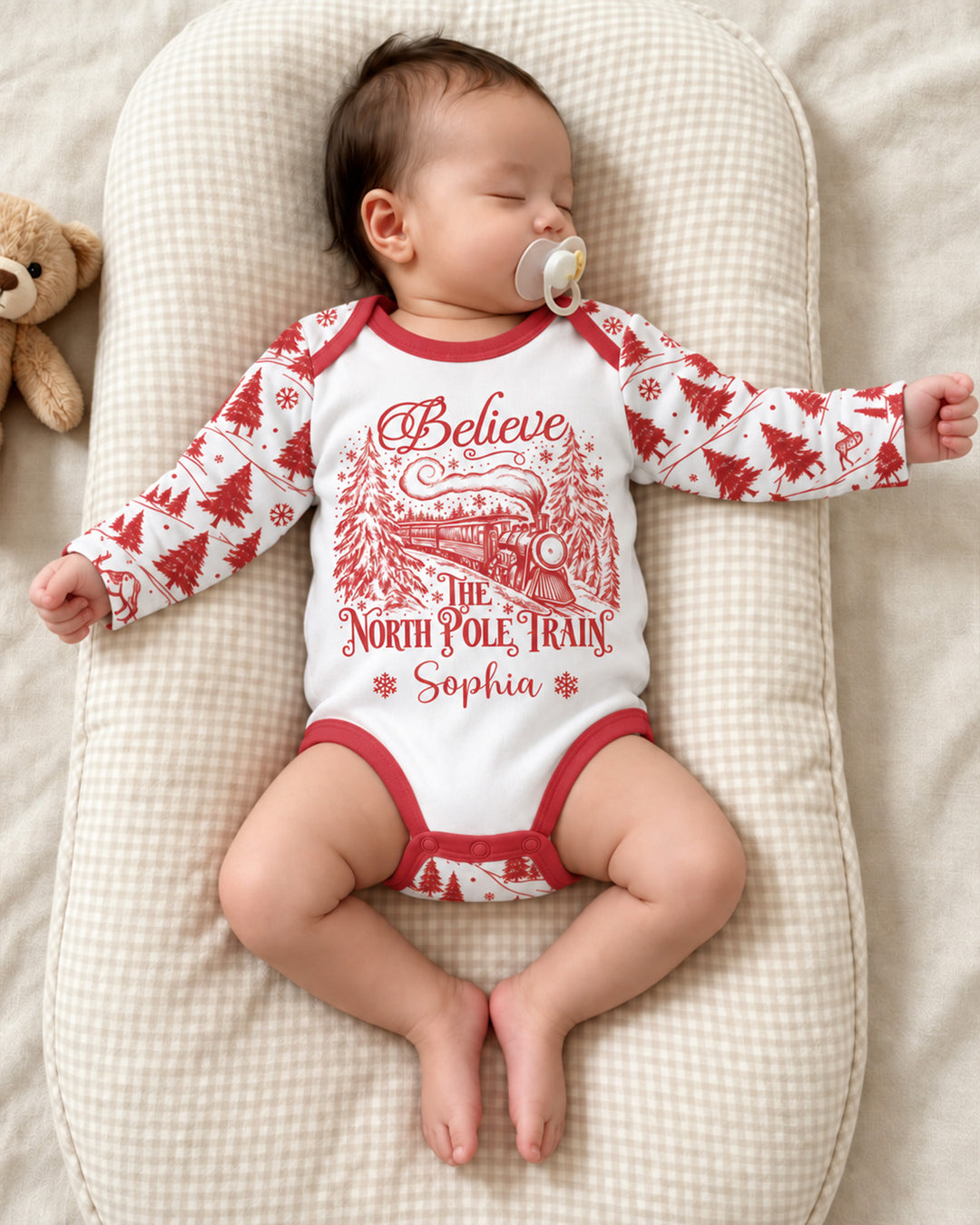 Custom Name North Pole Train Bamboo Bodysuit