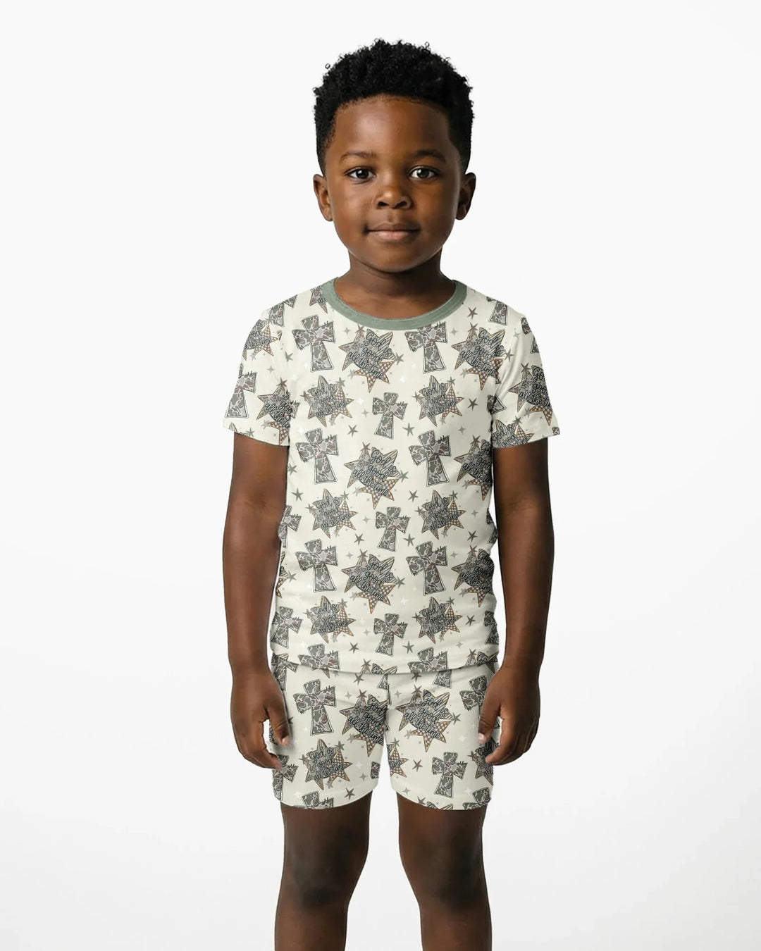 Camo God is Good Family Matching Bamboo Two Piece Short Sleeve Shorts Pajama Set