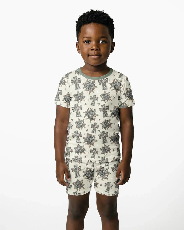 Camo God is Good Family Matching Bamboo Two Piece Short Sleeve Shorts Pajama Set