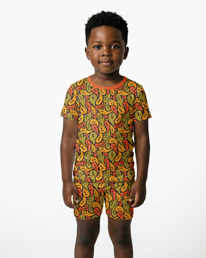 Retro Haunts & Happy Boos Bamboo Two Piece Short Sleeve Shorts Pajama Set
