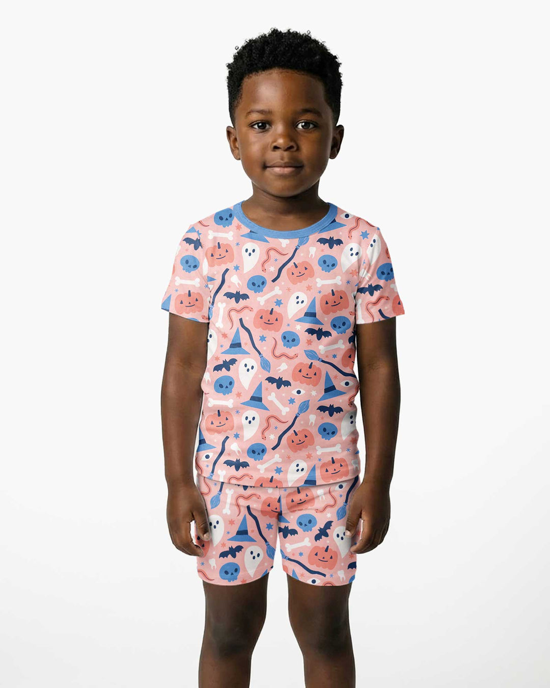 Pastel Pumpkins Skulls And Witch Craft Bamboo Two Piece Short Sleeve Shorts Pajama Set