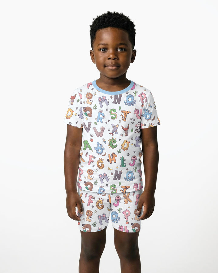 Animals Alphabet Bamboo Two Piece Short Sleeve Shorts Pajama Set