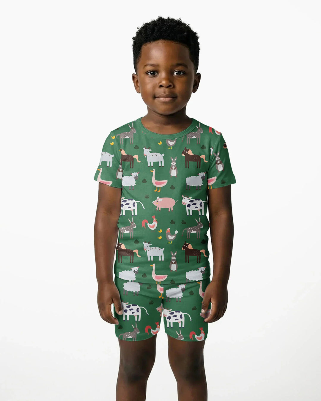 Green Farm Animals Bamboo Two Piece Short Sleeve Shorts Pajama Set