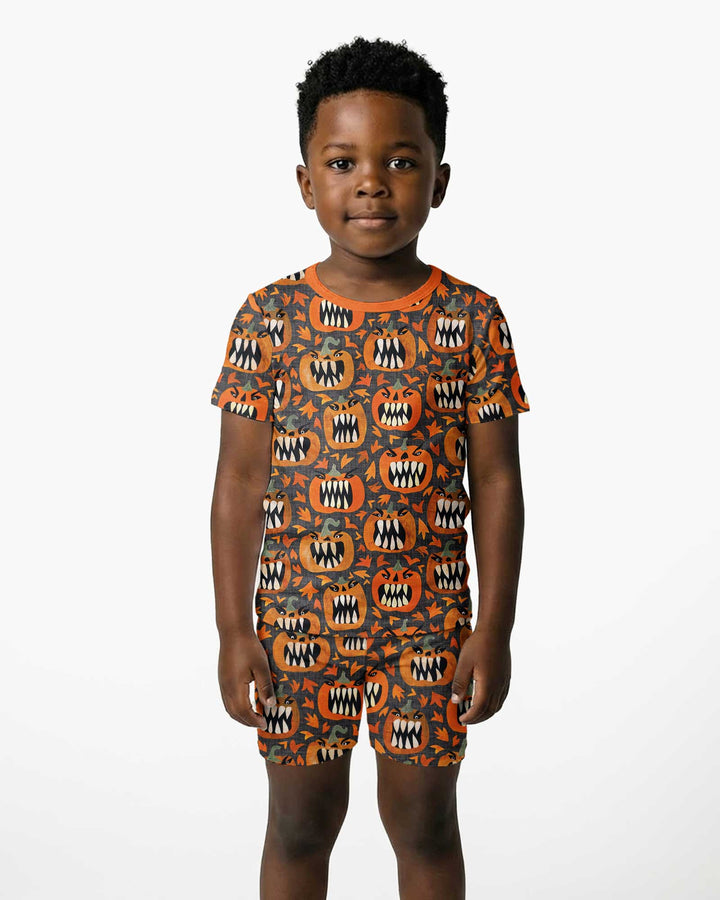 Pumpkin Monsters Bamboo Two Piece Short Sleeve Shorts Pajama Set