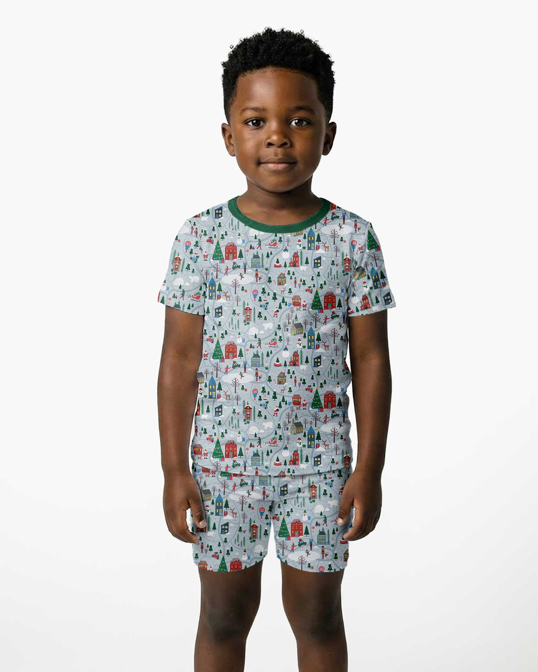 Snowy Christmas Village Map Bamboo Two Piece Short Sleeve Shorts Pajama Set