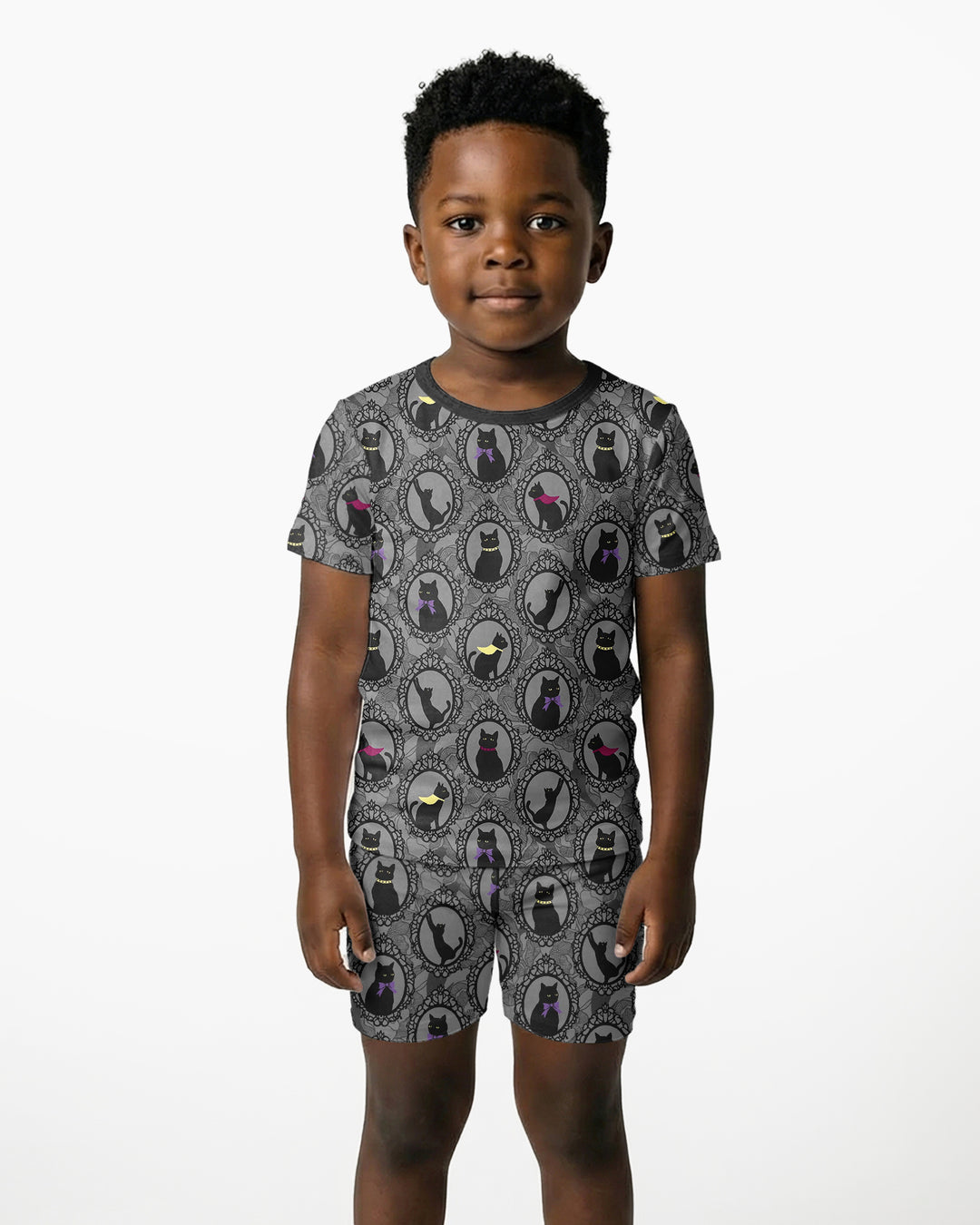 Midnight Cat Parade Bamboo Two Piece Short Sleeve Shorts Pajama Set