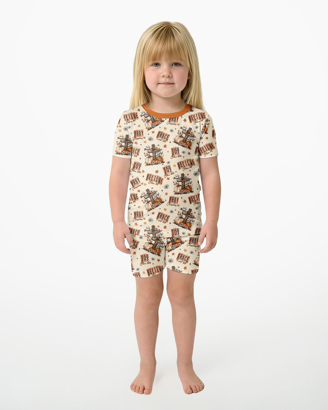Floral Fall Give Thanks To The Lord Bamboo Two Piece Short Sleeve Shorts Pajama Set